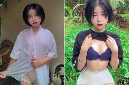 Em tóc ngắn show hàng cặp đào ngon